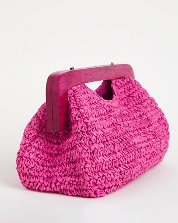 Pink Framed Raffia Clutch Bag