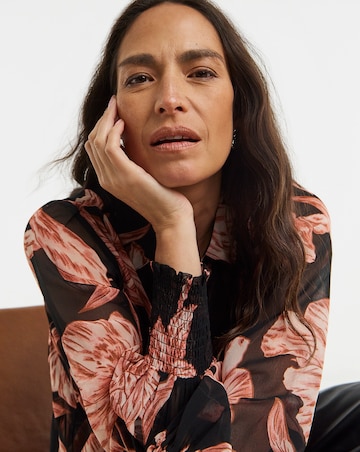 Printed Georgette Volume Sleeve Shirred Cuff Shirt