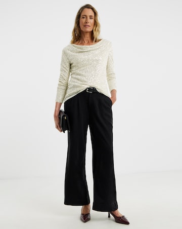 Sequin Slash Cowl Neck Long Sleeve Top