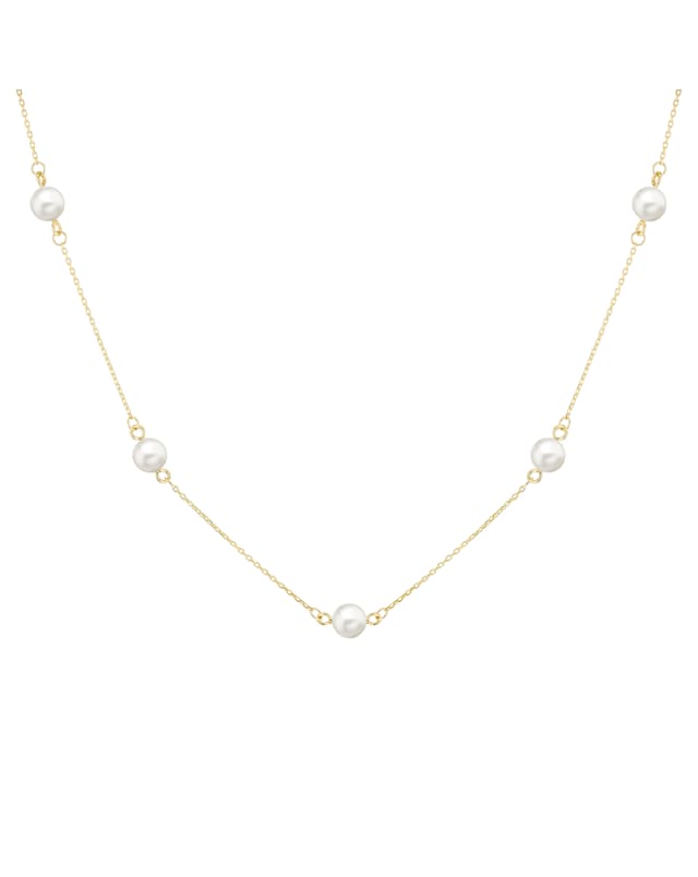 9ct Yellow Gold Pearl Station Necklace