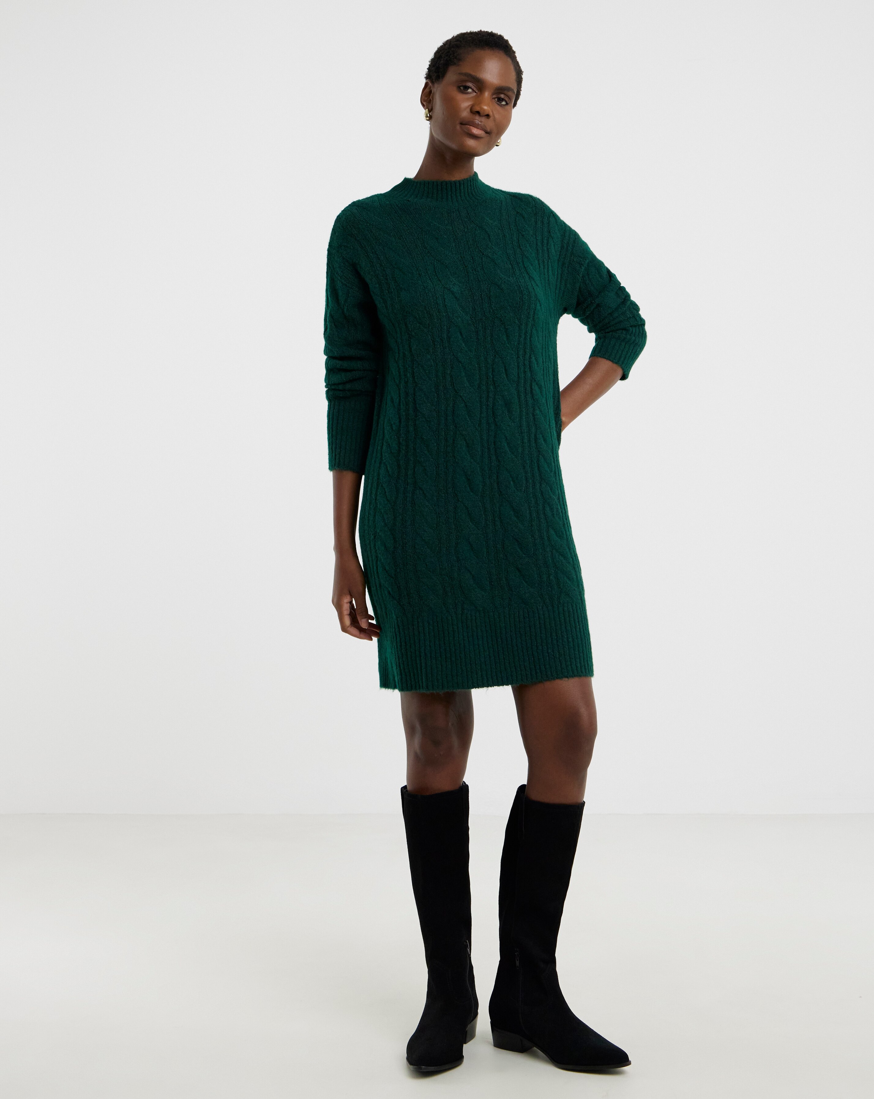 dark green jumper dress Cosy Yarn Emerald Cable Knitted Fall & Winter
