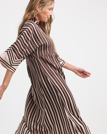 Border Print Placket Detail Smock Dress