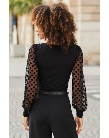 Sosandar Polka Dot Dobby Sleeve Shirt