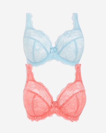 Pretty Secrets (2 Pack) Ella Lace Full Cup Wired Bras (C-H) Blue/Coral