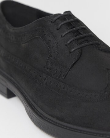 Black Suede Brogue Smart Shoe Wide Fit