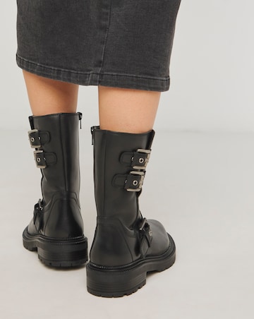 Leni Calf Height Leather Biker Boot - Extra Wide Fit (EEE)