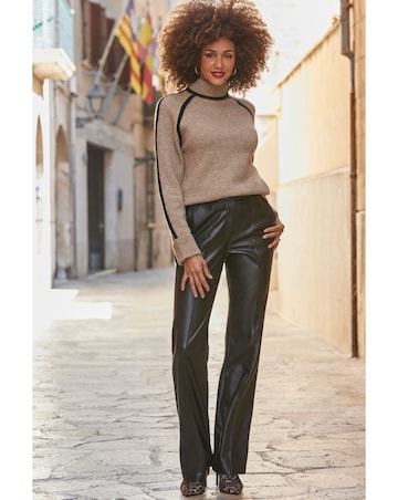 Sosandar Taupe Tipped Turtleneck Jumper