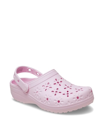 Crocs Pink Floral Cut Out Clogs -Standard Fit (D)