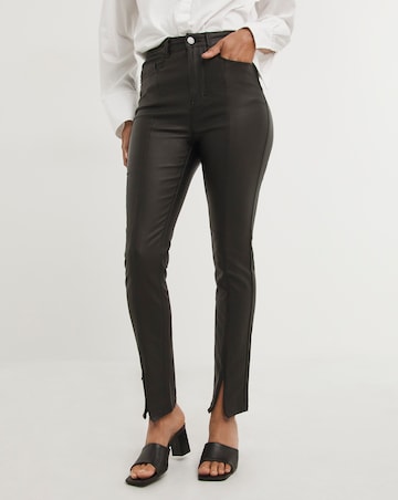 Black Coated Splitfront Hem Slim Jeans