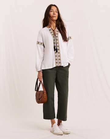 Julipa Embroidered Tie Front Jersey Blouse