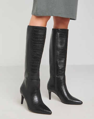 Heavenly Soles Ezra Knee High Heeled Boot With Pointed Toe Wide E Fit