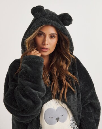 Pretty Secrets Night Owl Fleece Hooded Sleepshirt with Socks