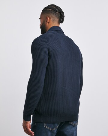 Navy Fisherman Shawl Neck Cardigan