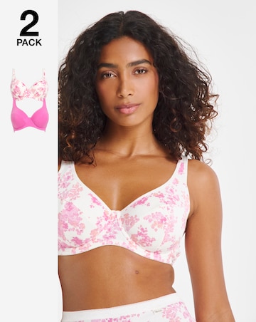 Slimma (2 Pack) Cotton Full Cup Bras (B-G) Pink Floral