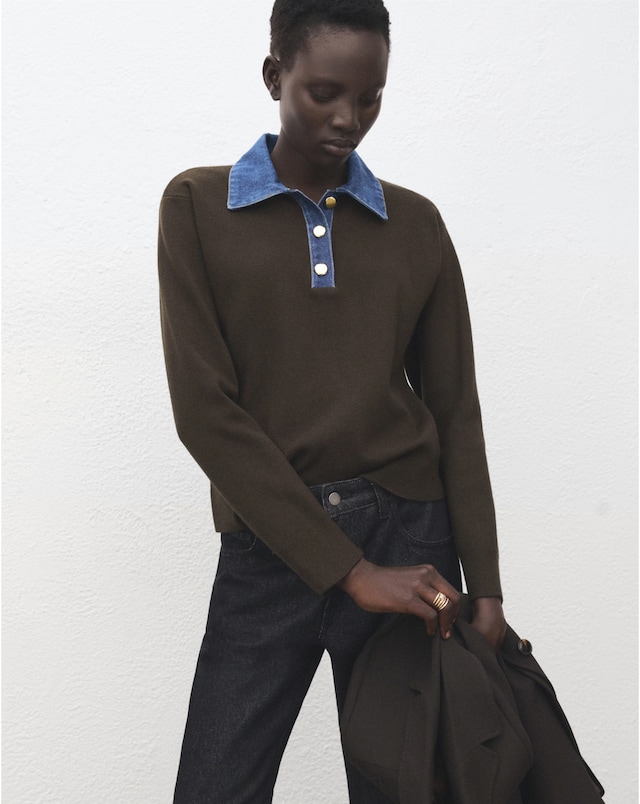 Mango Sweater With Denim Collar