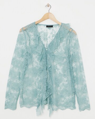 Blue Lace Frill Front Blouse