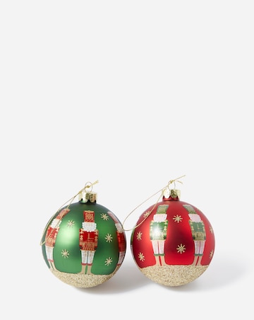 Gisela Graham Red and Green Glass Nutcracker Baubles - Set of 2