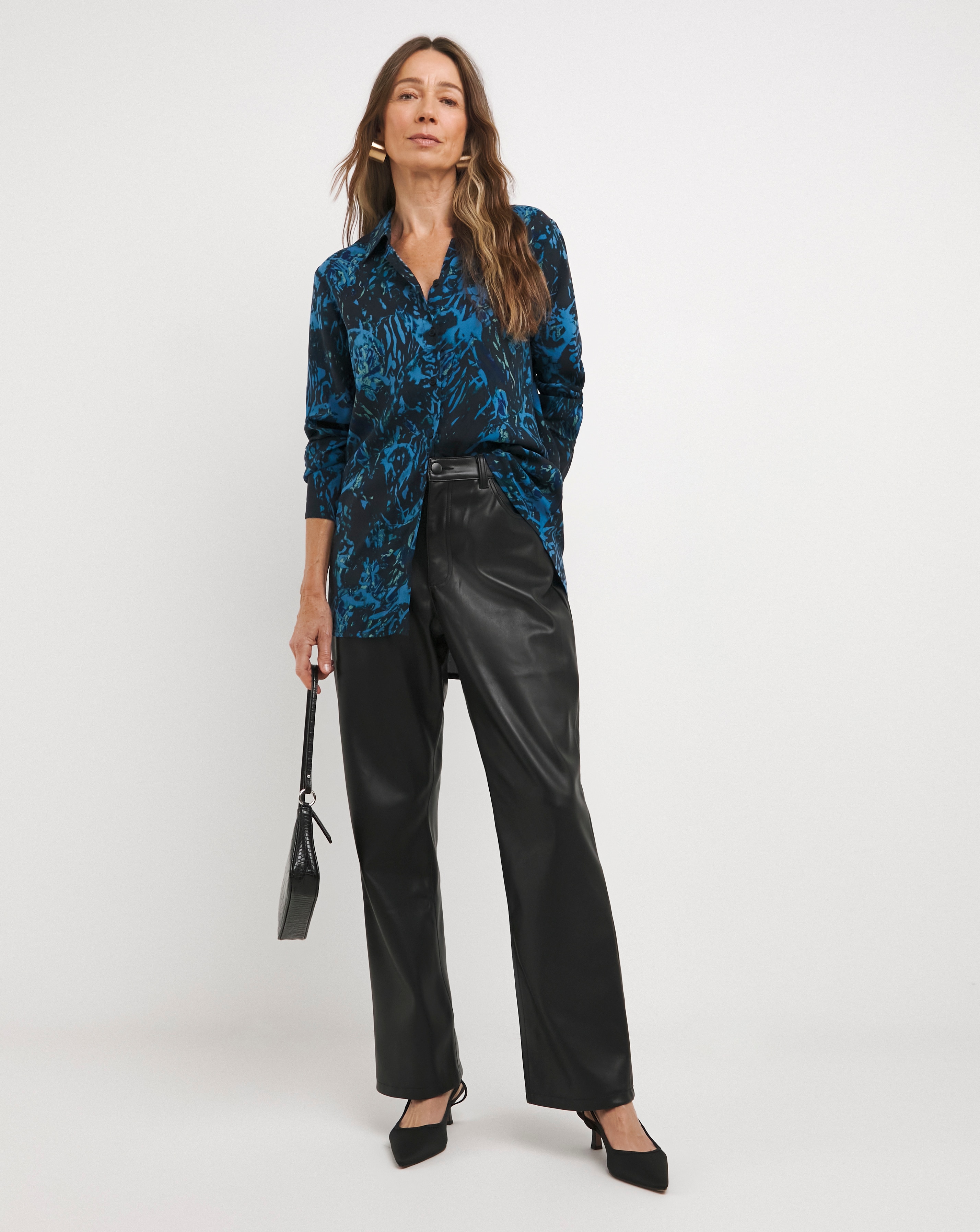 Womens Viscose Dipped Back Long Sleeve Shirt - Blue Abstract | JD