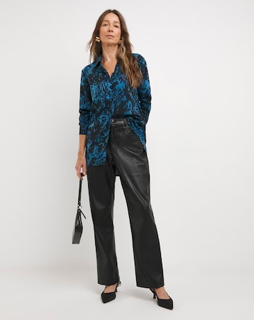 Womens Viscose Dipped Back Long Sleeve Shirt - Blue Abstract