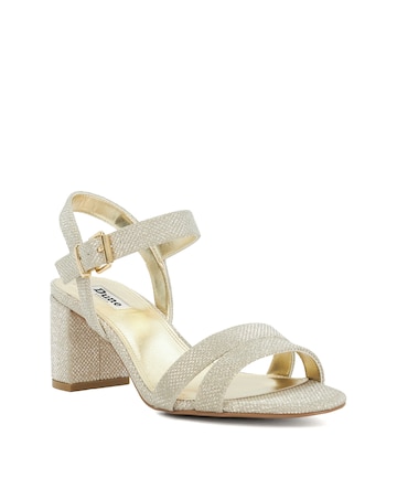 Dune Gold Merisa Block Heel Sandas - Wide Fit (E)