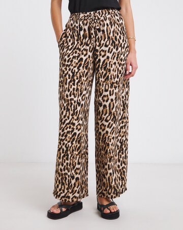 Simply Be Leopard Tie Waist Crinkle Wide Leg Trouser
