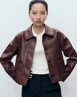 Mango Faux Leather Collared Jacket