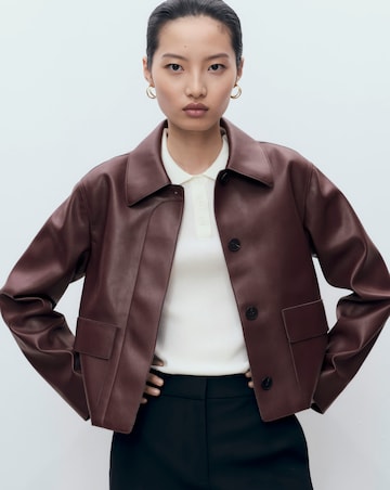 Mango Faux Leather Collared Jacket