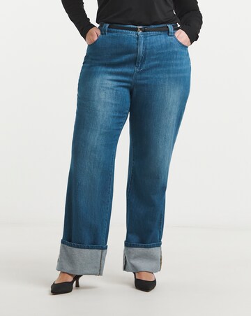 Simply Be Mid Blue Straight Leg Turn Up Drape Jeans