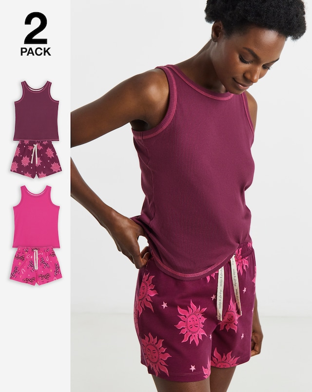 Pretty Secrets (2 Pack) Ribbed Pyjama Short Sets