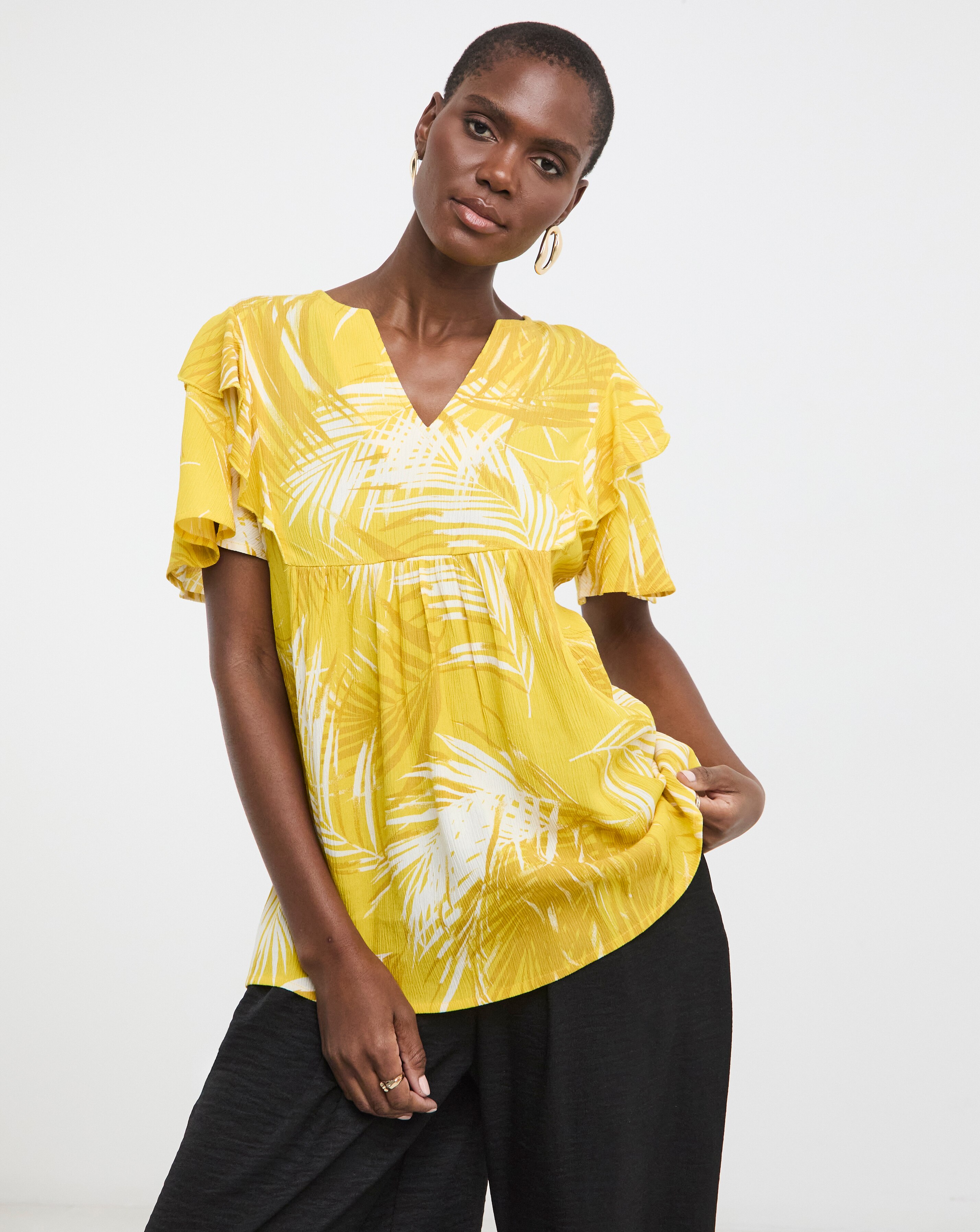 Textured Crinkle Frill Detail Angel Sleeve Top | JD Williams