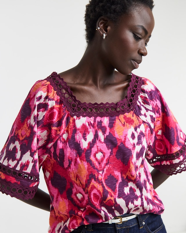 Square Neck Broderie Sleeve Top