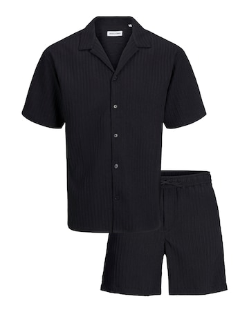 Jack & Jones Textured Shirt & Short Set - Black