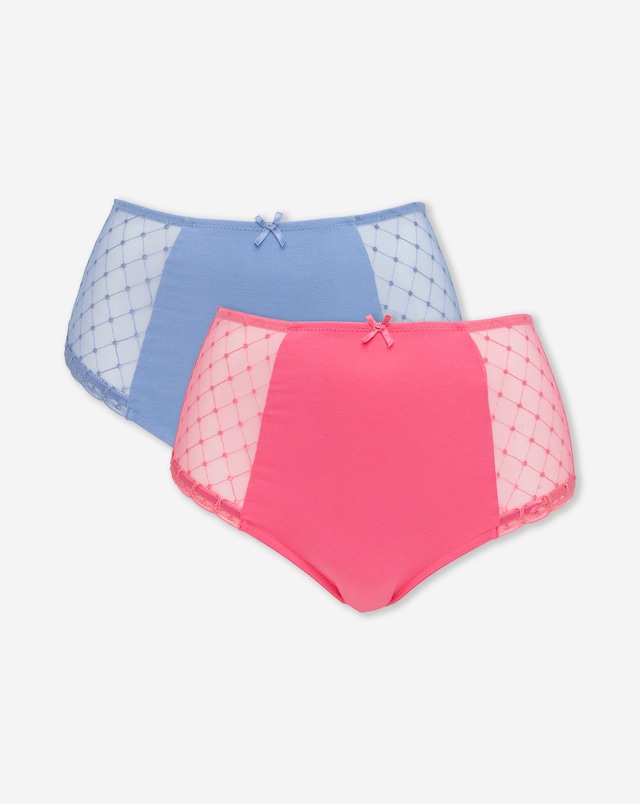Pretty Secrets (2 Pack) Rachel Embroidery Deep Brief Knickers Pink/Blue