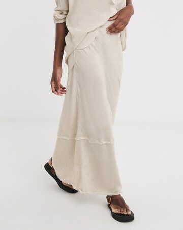 Stone Linen Mix Frayed Hem Skirt