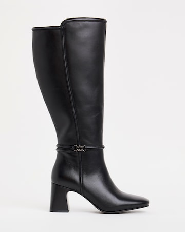 Lainey Leather Knee High Heeled Boots with Trim - Wide Fit (E) & Curvy Calf