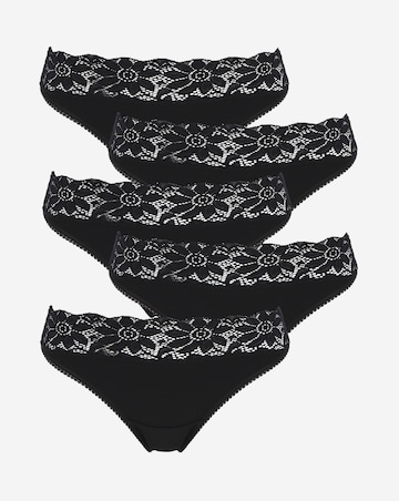 Pretty Secrets (5 Pack) Lace Top No VPL Thong Knickers Black