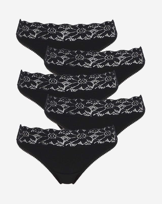 Pretty Secrets (5 Pack) Lace Top Thong Knickers Black