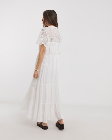 Crinkle Broderie Trim Smock Dress