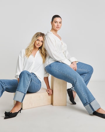 Bright Blue Turn Up Hem Straight Leg Jean