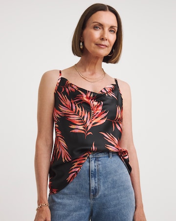 Leaf Print Satin Cowl Neck Cami
