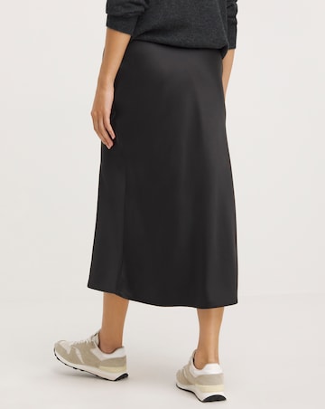 Black Stretch Midaxi Satin Slip Skirt
