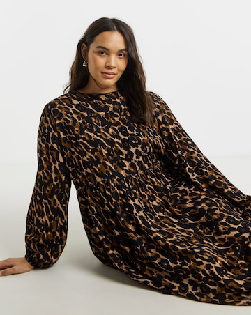 Simply Be Leopard Print Spun Viscose Midi Dress With Pockets