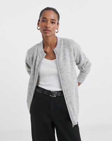 Grey Marl Zip Through Cardigan