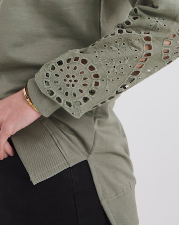 Khaki Broderie Sleeve Sweatshirt