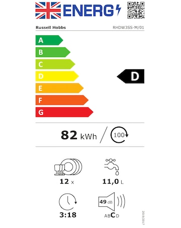 Russell Hobbs RHDW3SS Stainless Steel 12 Place Dishwasher