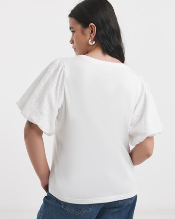 Simply Be White Broderie Sleeve Crew Neck T-Shirt