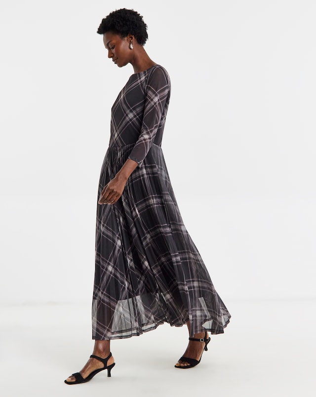 Mesh Pleated Ballet Slash Neck Dress