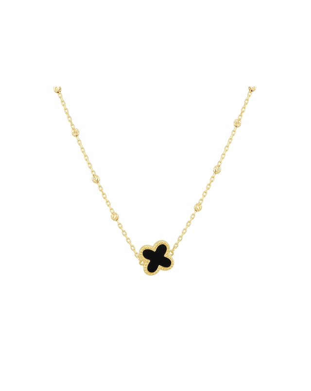 9ct Yellow Gold Black Onyx Clover Necklace