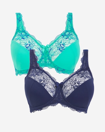 Pretty Secrets (2 Pack) Ella Lace Non Wired Full Cup Bras (C-F) Aqua/Blue