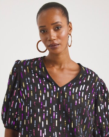 Puff Sleeve V Neck Sequin Top